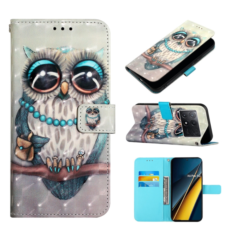 

For Xiaomi Redmi K70E 3D Painting Horizontal Flip Leather Phone Case(Grey Owl)