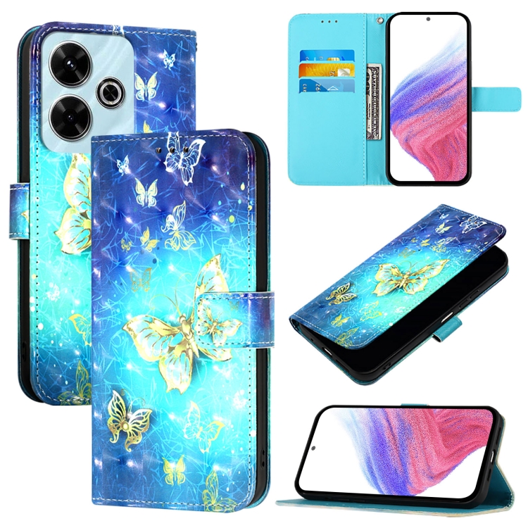 

For Xiaomi Redmi 13 4G 3D Painting Horizontal Flip Leather Phone Case(Golden Butterfly)