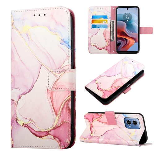 

For Motorola Moto G34 PT003 Marble Pattern Flip Leather Phone Case(Rose Gold)