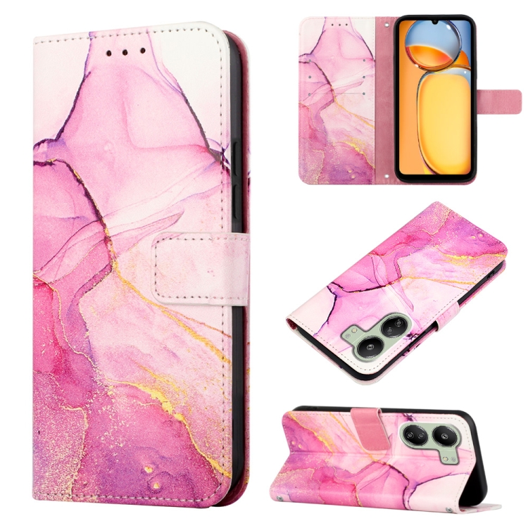 

For Xiaomi Redmi 13C PT003 Marble Pattern Flip Leather Phone Case(Pink Purple Gold)