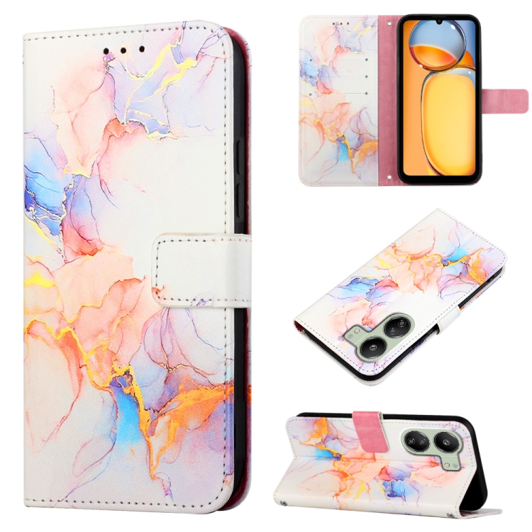 

For Xiaomi Redmi 13C PT003 Marble Pattern Flip Leather Phone Case(Galaxy Marble White)