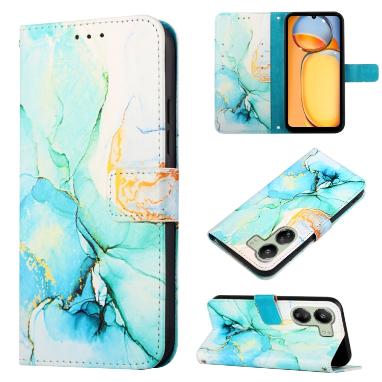 

For Xiaomi Redmi 13C PT003 Marble Pattern Flip Leather Phone Case(Green)