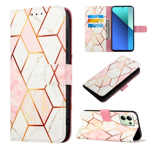 

For Xiaomi Redmi Note 13 4G Global PT003 Marble Pattern Flip Leather Phone Case(Pink White)