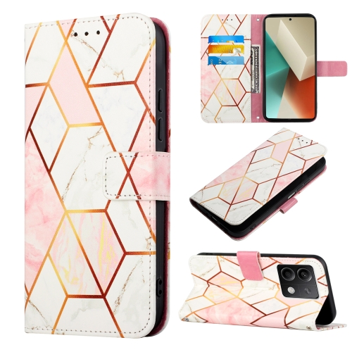 

For Xiaomi Redmi Note 13 5G Global PT003 Marble Pattern Flip Leather Phone Case(Pink White)