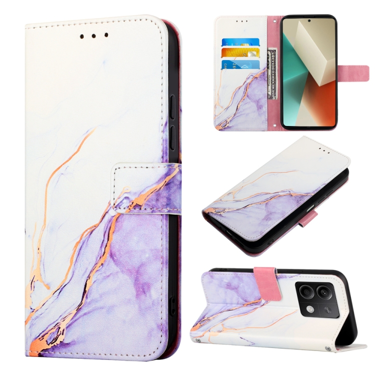 

For Xiaomi Redmi Note 13 5G Global PT003 Marble Pattern Flip Leather Phone Case(White Purple)