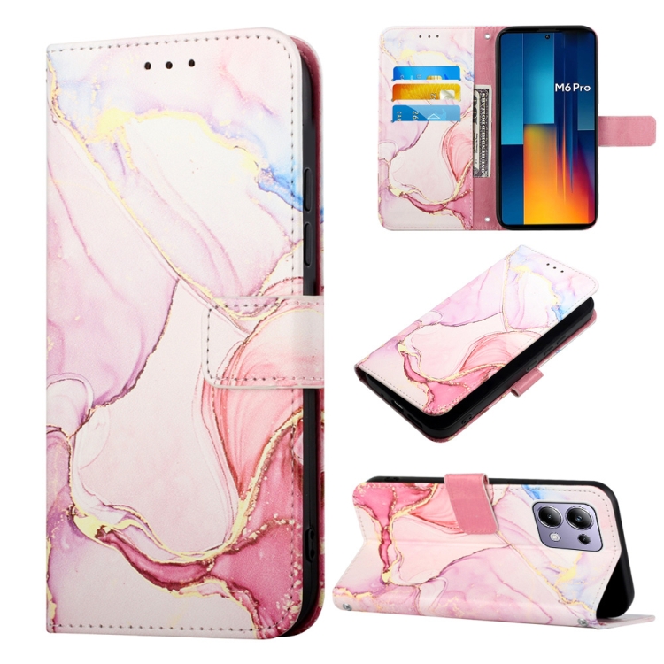 

For Xiaomi Redmi Note 13 Pro 4G Global PT003 Marble Pattern Flip Leather Phone Case(Rose Gold)