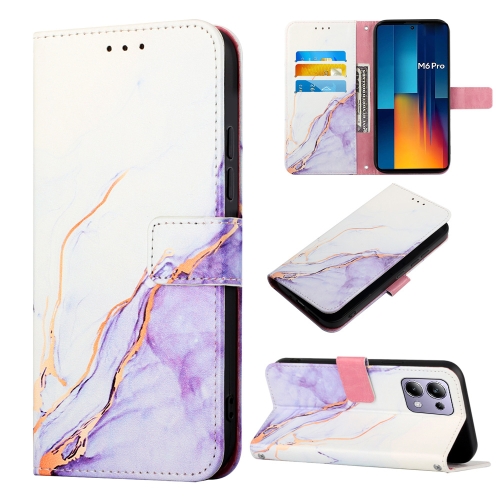 

For Xiaomi Redmi Note 13 Pro 4G Global PT003 Marble Pattern Flip Leather Phone Case(White Purple)