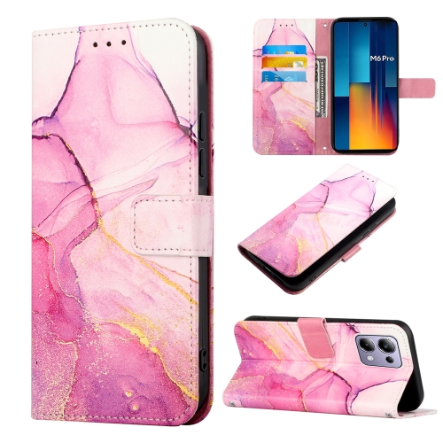 

For Xiaomi Poco M6 Pro 4G PT003 Marble Pattern Flip Leather Phone Case(Pink Purple Gold)