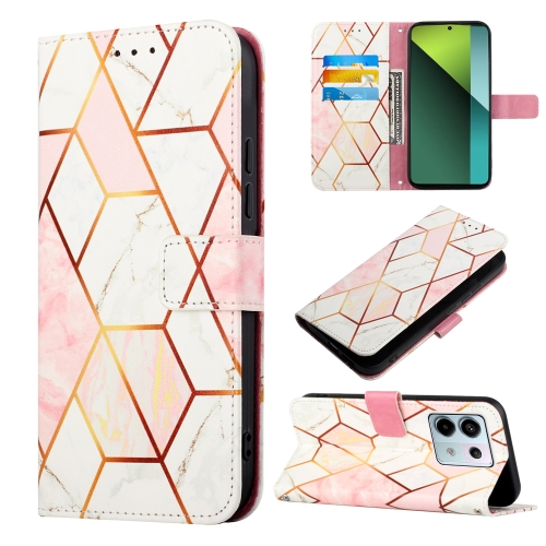 

For Xiaomi Redmi Note 13 Pro 5G Global PT003 Marble Pattern Flip Leather Phone Case(Pink White)