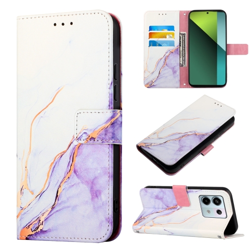 

For Xiaomi Redmi Note 13 Pro 5G Global PT003 Marble Pattern Flip Leather Phone Case(White Purple)