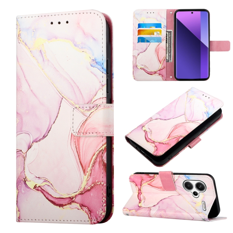 

For Xiaomi Redmi Note 13 Pro+ 5G PT003 Marble Pattern Flip Leather Phone Case(Rose Gold)