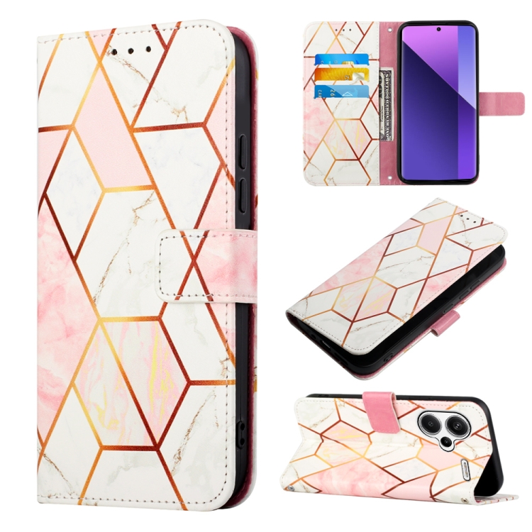 

For Xiaomi Redmi Note 13 Pro+ 5G PT003 Marble Pattern Flip Leather Phone Case(Pink White)
