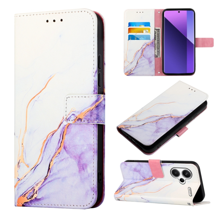 

For Xiaomi Redmi Note 13 Pro+ 5G PT003 Marble Pattern Flip Leather Phone Case(White Purple)