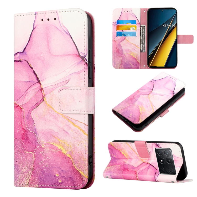 

For Xiaomi Redmi K70E PT003 Marble Pattern Flip Leather Phone Case(Pink Purple Gold)