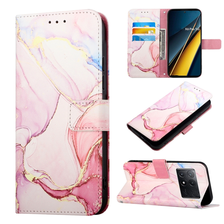 

For Xiaomi Redmi K70E PT003 Marble Pattern Flip Leather Phone Case(Rose Gold)