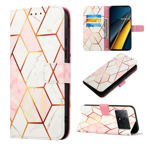 

For Xiaomi Redmi K70E PT003 Marble Pattern Flip Leather Phone Case(Pink White)