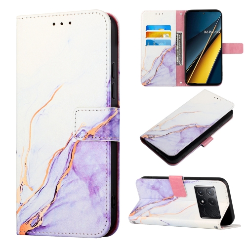 

For Xiaomi Redmi K70E PT003 Marble Pattern Flip Leather Phone Case(White Purple)