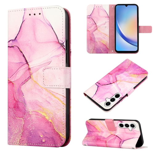 

For Samsung Galaxy A35 5G PT003 Marble Pattern Flip Leather Phone Case(Pink Purple Gold)