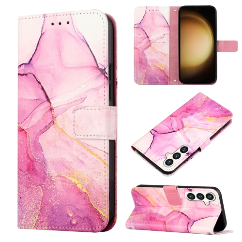 

For Samsung Galaxy S24 5G PT003 Marble Pattern Flip Leather Phone Case(Pink Purple Gold)