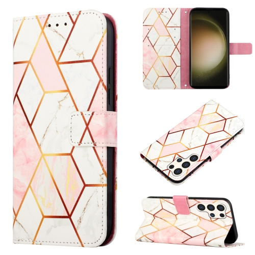 

For Samsung Galaxy S24 Ultra 5G PT003 Marble Pattern Flip Leather Phone Case(Pink White)