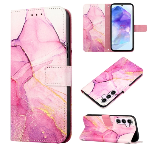 

For Samsung Galaxy A55 PT003 Marble Pattern Flip Leather Phone Case(Pink Purple Gold)