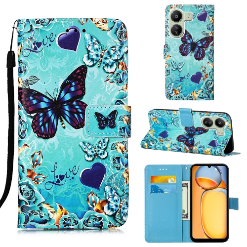 

For Xiaomi Redmi 13C Colored Drawing Pattern Plain Weave Leather Phone Case(Caring Butterfly)