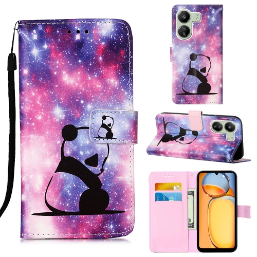 

For Xiaomi Redmi 13C Colored Drawing Pattern Plain Weave Leather Phone Case(Baby Panda)