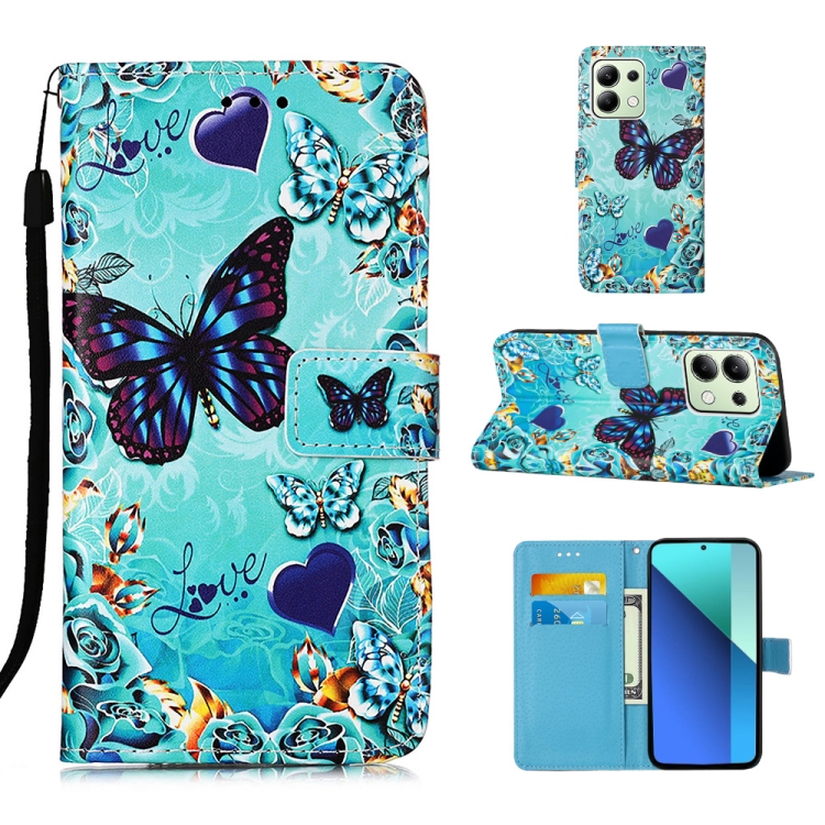 

For Xiaomi Redmi Note 13 4G Global Colored Drawing Pattern Plain Weave Leather Phone Case(Caring Butterfly)