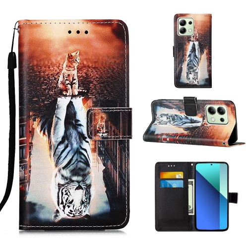 

For Xiaomi Redmi Note 13 4G Global Colored Drawing Pattern Plain Weave Leather Phone Case(Cats And Tigers)