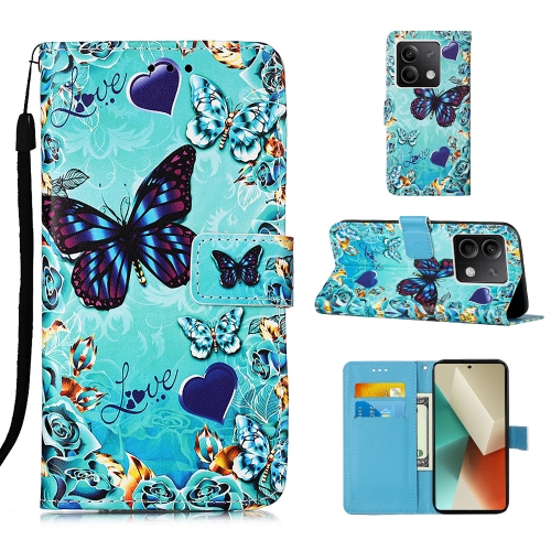 

For Xiaomi Redmi Note 13 5G Global Colored Drawing Pattern Plain Weave Leather Phone Case(Caring Butterfly)