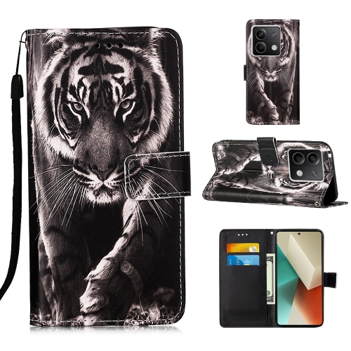 

For Xiaomi Redmi Note 13 5G Global Colored Drawing Pattern Plain Weave Leather Phone Case(Black And White Tiger)