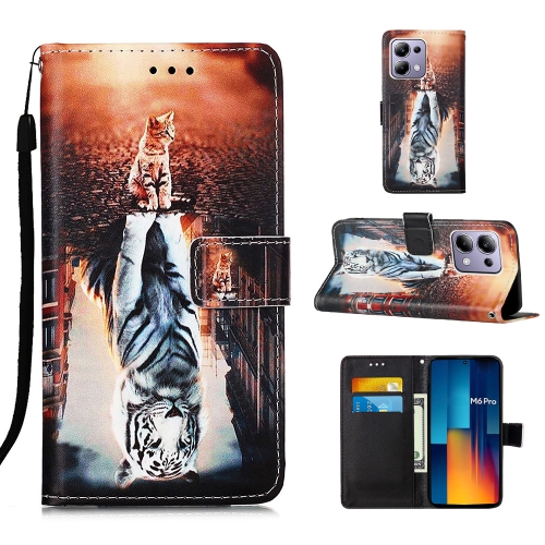 

For Xiaomi Redmi Note 13 Pro 4G Global Colored Drawing Pattern Plain Weave Leather Phone Case(Cats And Tigers)