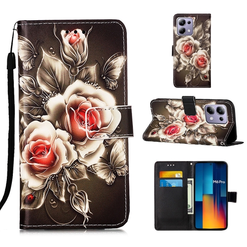 

For Xiaomi Redmi Note 13 Pro 4G Global Colored Drawing Pattern Plain Weave Leather Phone Case(Roses On Black)