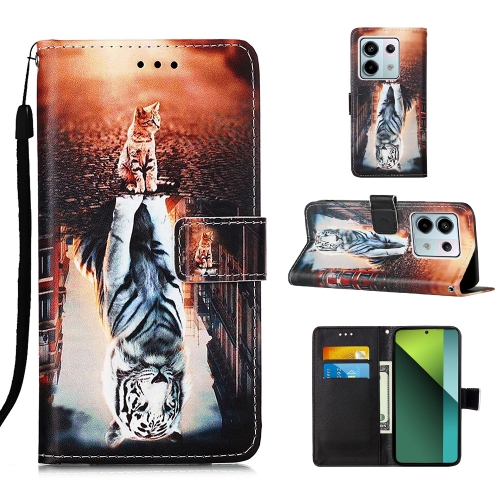 

For Xiaomi Redmi Note 13 Pro 5G Global Colored Drawing Pattern Plain Weave Leather Phone Case(Cats And Tigers)