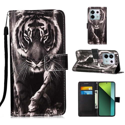 

For Xiaomi Redmi Note 13 Pro 5G Global Colored Drawing Pattern Plain Weave Leather Phone Case(Black And White Tiger)