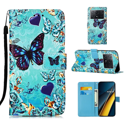 

For Xiaomi Poco X6 Pro Colored Drawing Pattern Plain Weave Leather Phone Case(Caring Butterfly)