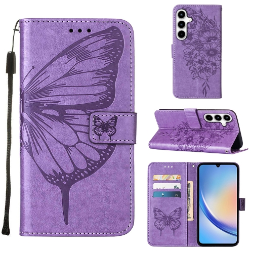 

For Samsung Galaxy A35 5G Embossed Butterfly Leather Phone Case(Purple)