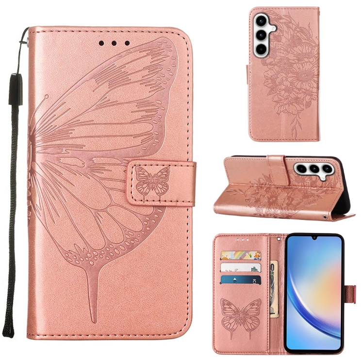 

For Samsung Galaxy A35 5G Embossed Butterfly Leather Phone Case(Rose Gold)