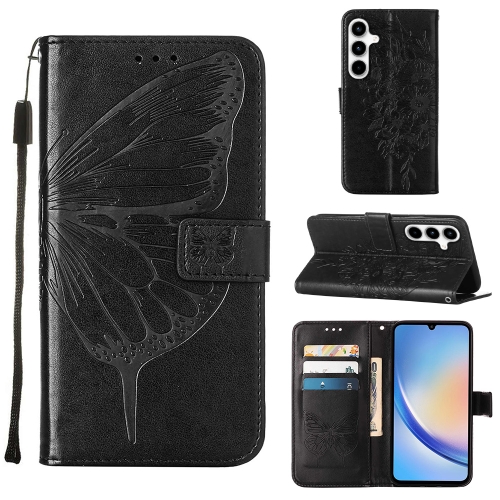 

For Samsung Galaxy A35 5G Embossed Butterfly Leather Phone Case(Black)