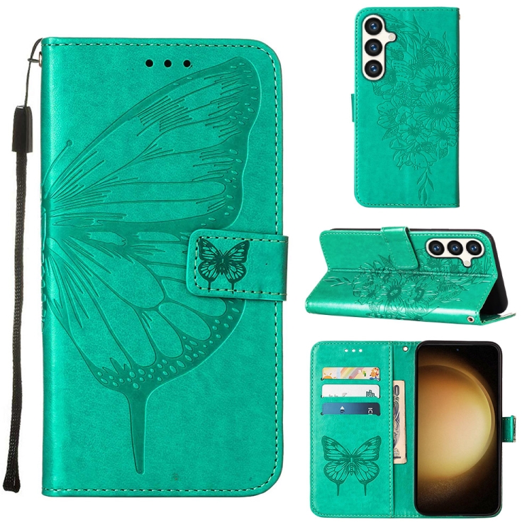 

For Samsung Galaxy S24 5G Embossed Butterfly Leather Phone Case(Green)