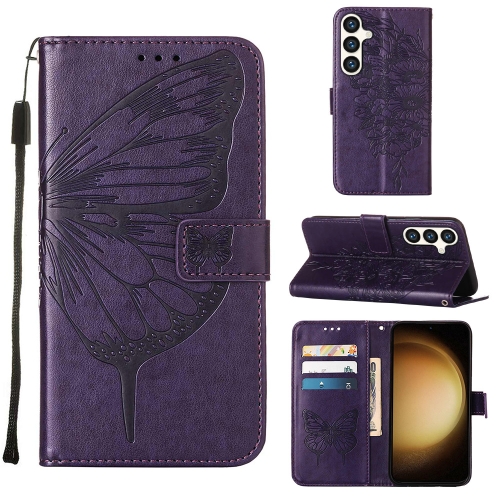 

For Samsung Galaxy S24 5G Embossed Butterfly Leather Phone Case(Dark Purple)