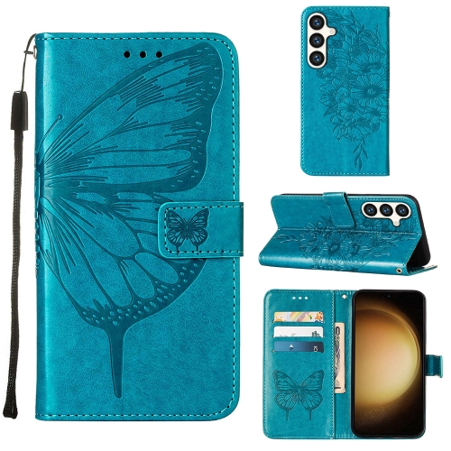 

For Samsung Galaxy S24 5G Embossed Butterfly Leather Phone Case(Blue)