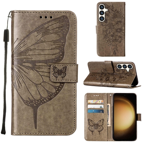 

For Samsung Galaxy S24+ 5G Embossed Butterfly Leather Phone Case(Grey)