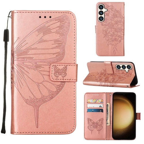 

For Samsung Galaxy S24+ 5G Embossed Butterfly Leather Phone Case(Rose Gold)