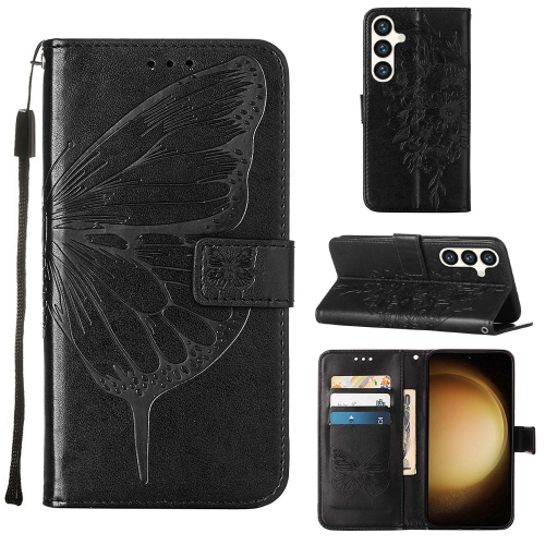 

For Samsung Galaxy S24+ 5G Embossed Butterfly Leather Phone Case(Black)