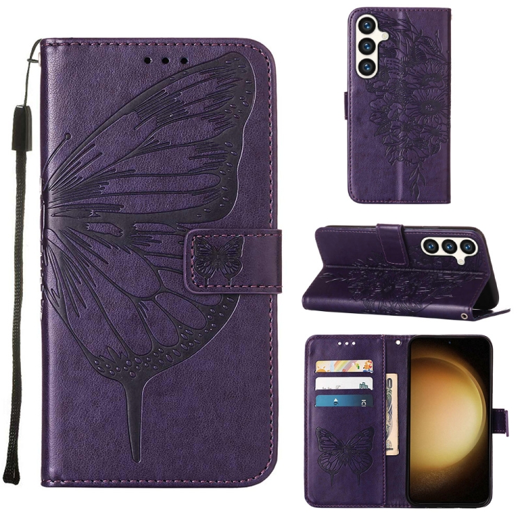 

For Samsung Galaxy S24+ 5G Embossed Butterfly Leather Phone Case(Dark Purple)