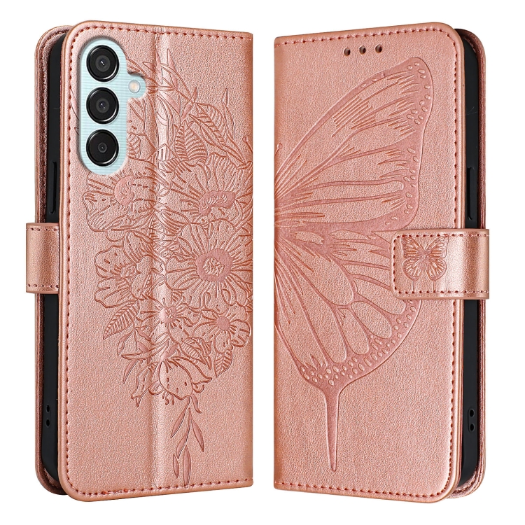 

For Samsung Galaxy M15 / F15 5G Global Embossed Butterfly Leather Phone Case(Rose Gold)