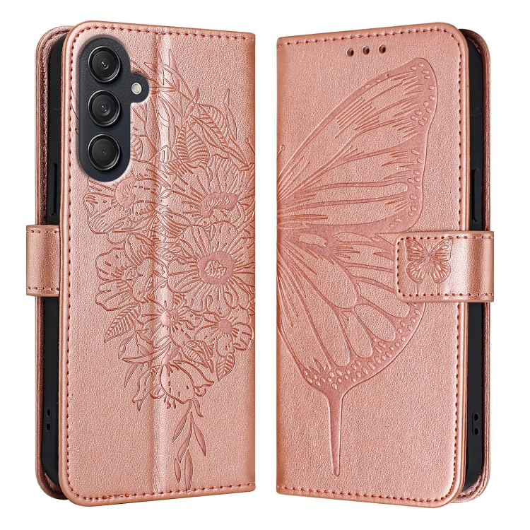

For Samsung Galaxy M55 Embossed Butterfly Leather Phone Case(Rose Gold)
