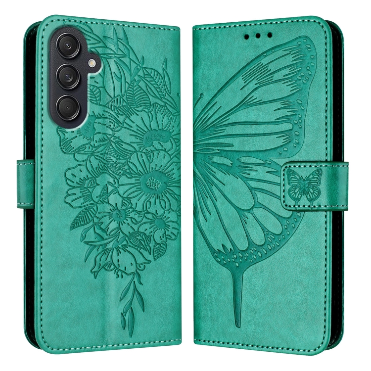 

For Samsung Galaxy M55 Embossed Butterfly Leather Phone Case(Green)