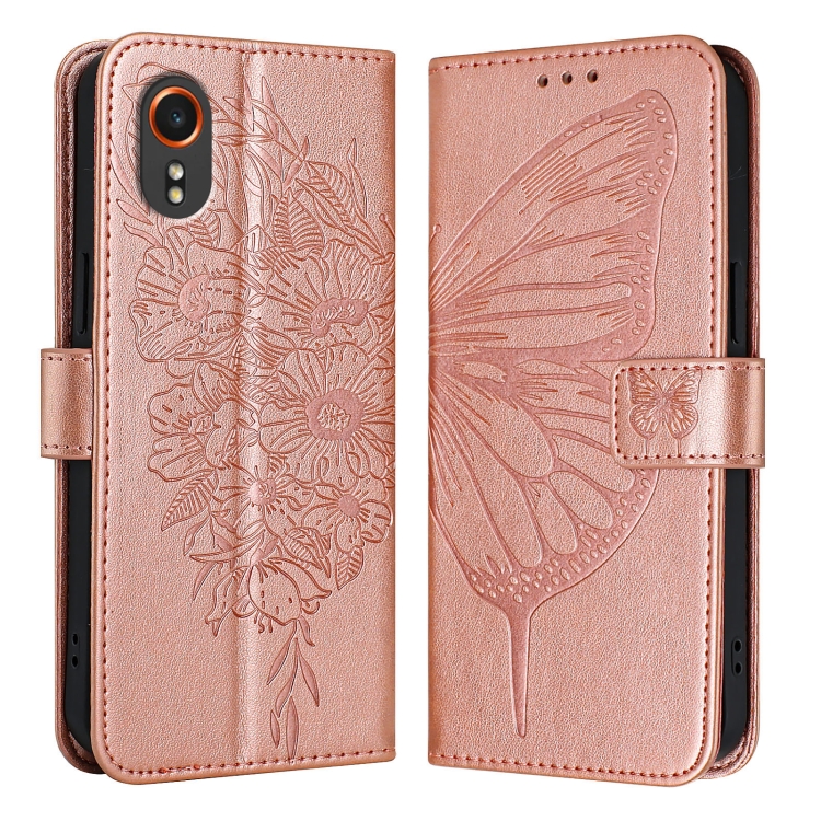 

For Samsung Galaxy Xcover7 Embossed Butterfly Leather Phone Case(Rose Gold)